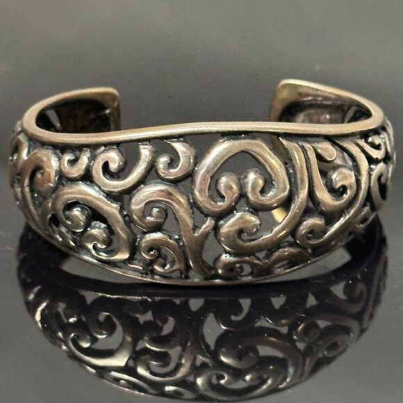 American Vintage Jewelry - Filigree Sterling Silver 925 Vintage Cuff Bracelet Wide Tested Victorian Gift